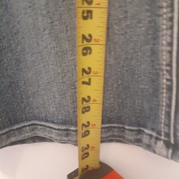 LEI Jeans Juniors 17S Blue Sophia Hipster Flare Stretch Flap Pockets Whiskers - Picture 10 of 10